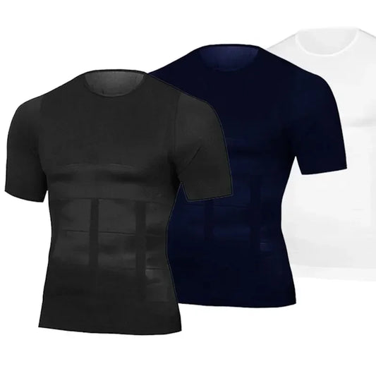 Men Body Toning T-Shirt Body Shaper Corrective Posture Shirt Slimming Belt Belly Abdomen Fat Burning Compression Corset